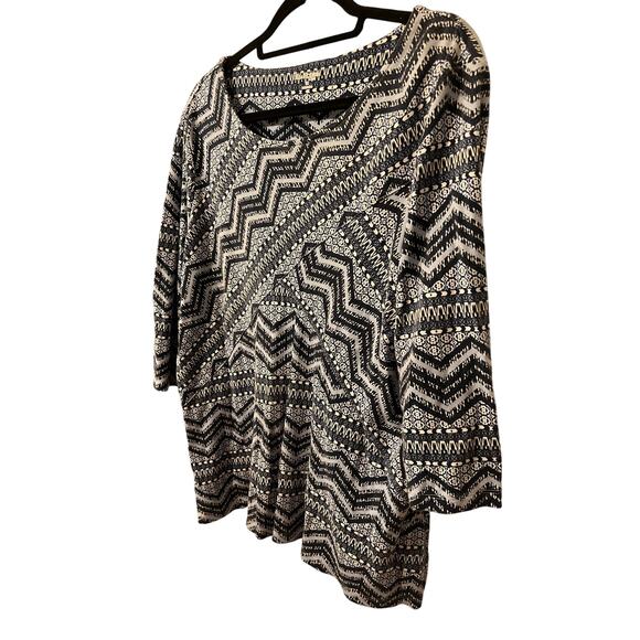 Kim Rogers Navy White Geometric Print Top 1X 100% Cotton Short Sleeve - Picture 3 of 8